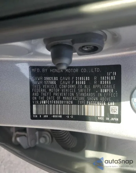 2019 Honda Civic Touring из США, поврежденный, VIN JHMFC1F9XKX011626